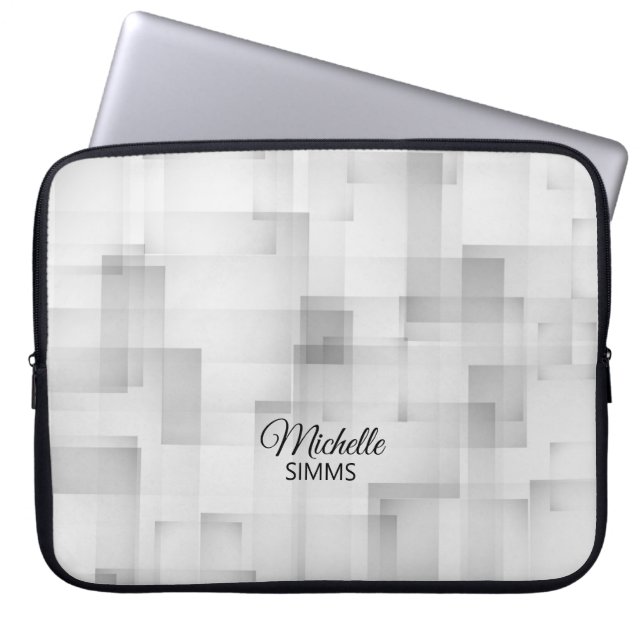 Grey-White Square Pattern and Customization Laptop Sleeve (Front)