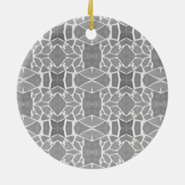 Grey White Stone Tiles Mosaic Pattern Ceramic Ornament (Back)