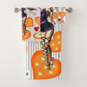 Grey & White Stripe Fairy Bathroom Towel Sets