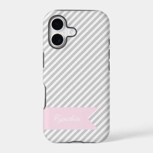 Grey & White Stripe Monogram iPhone 5 Case