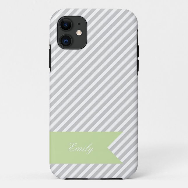 Grey & White Stripe Monogram iPhone 5 Case (Back)
