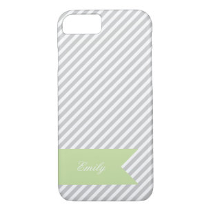 Grey & White Stripe Monogram iPhone 7 Case