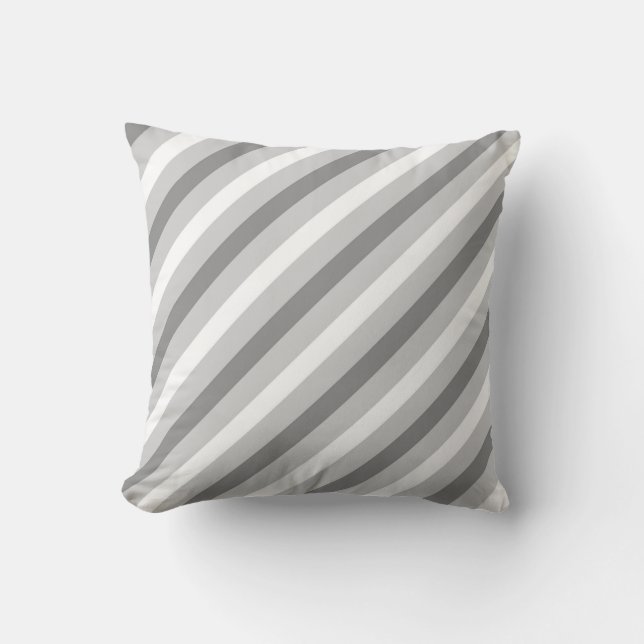 Grey & White Stripe Striped Pattern Minimal Style Throw Pillow (Front)