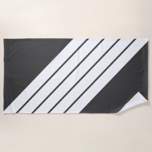 Grey White Striped 70s 80s Classic Retro Stripes Beach Towel