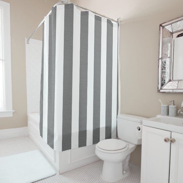 Grey & White Striped Custom Shower (In Situ)