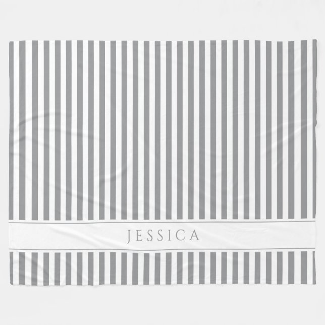 Grey & White Striped Farmhouse Pattern Name Fleece Blanket (Front (Horizontal))