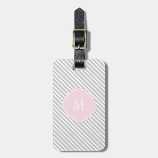 Grey & White Striped Monogram Luggage Tag (Front Vertical)
