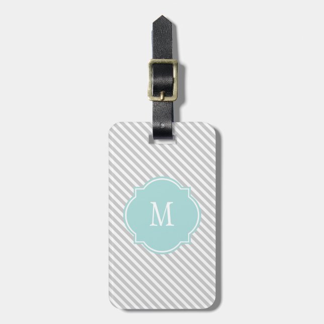 Grey & White Striped Monogram Luggage Tag (Front Vertical)