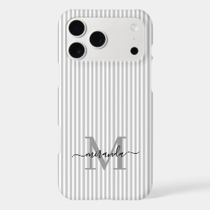 Grey & White Stripes Monogram Initial