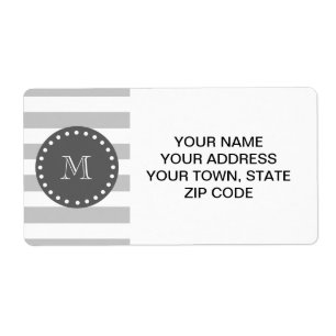Grey White Stripes Pattern, Charcoal Monogram