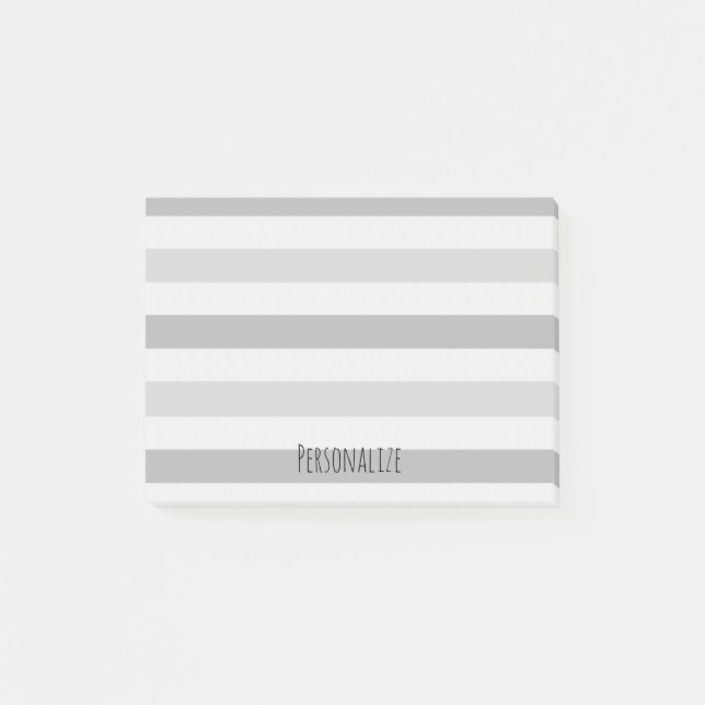 Grey White Stripes Personalized Post-it Notes (Front)