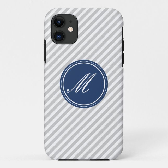 Grey & White Stripes w Monogram iPhone 5 Case (Back)