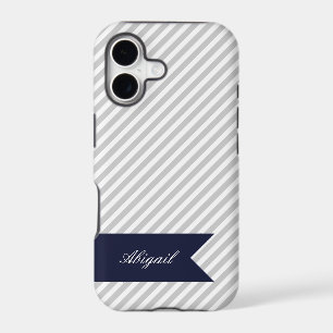 Grey & White Stripes w Monogram iPhone 5 Case