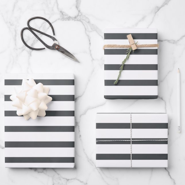 Grey White Stripes Wrapping Paper Sheet (Front)