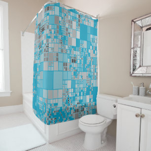 Grey  white teal geometric art shower curtain
