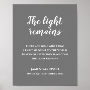 Grey White The Light Remains Quote Memorial Poster