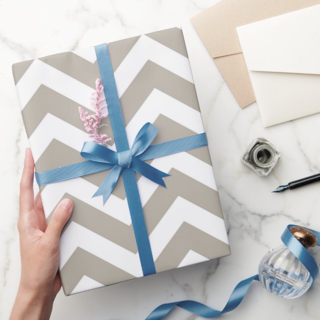 Grey & White Thick Chevron Wedding Birthday V4 Wrapping Paper (Gifting)