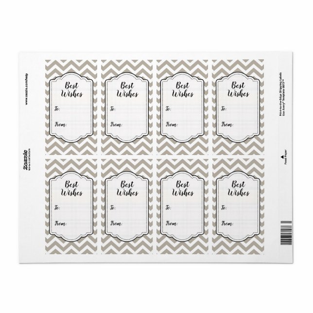 Grey & White Thick Chevron Wedding V4 Sticker Tag  (Full Sheet)