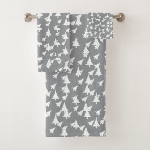 Grey White Trees Bath Towel Set