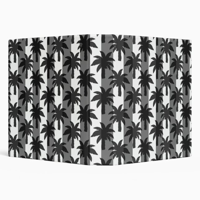 Grey White Tropical Palm Trees Stripes Design  Binder (Background)