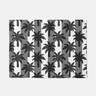 Grey White Tropical Palm Trees Stripes Design  Doormat