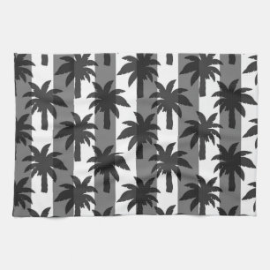 Grey White Tropical Palm Trees Stripes Design Kitchen Towel