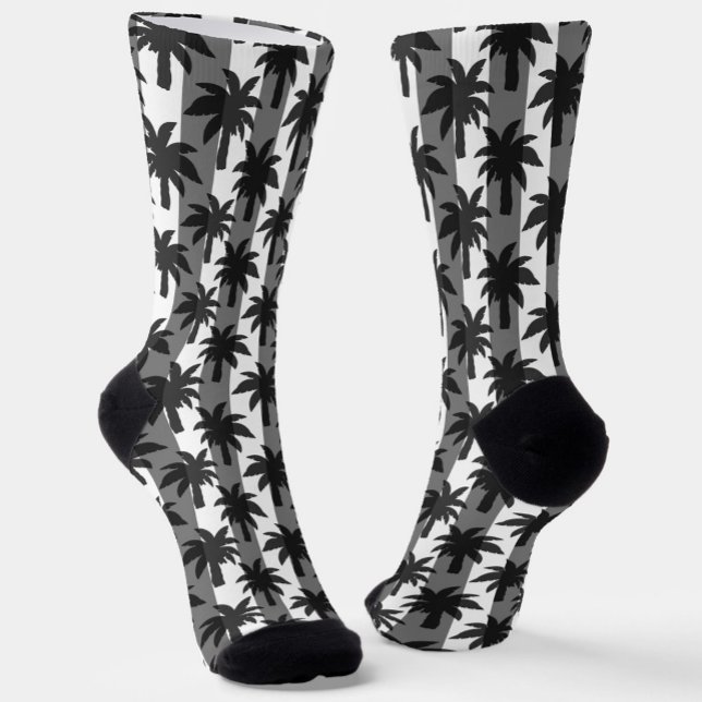 Grey White Tropical Palm Trees Stripes Design  Socks (Creator Uploaded)