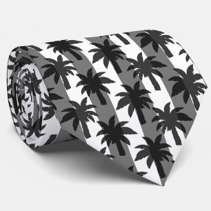 Grey White Tropical Palm Trees Stripes Design  Tie