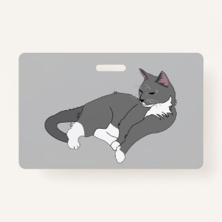 Grey & White Tuxedo Cat Badge