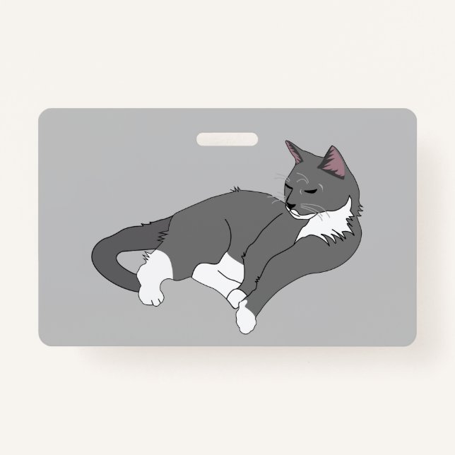 Grey & White Tuxedo Cat Badge (Front)