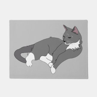 Grey & White Tuxedo Cat Doormat