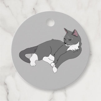 Grey & White Tuxedo Cat Favour Tags