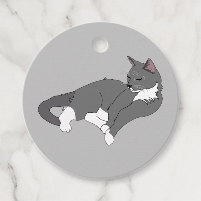 Grey & White Tuxedo Cat Favour Tags (Front)