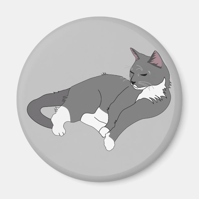 Grey & White Tuxedo Cat Magnet (Front)