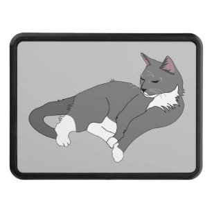 Grey & White Tuxedo Cat Trailer Hitch Cover