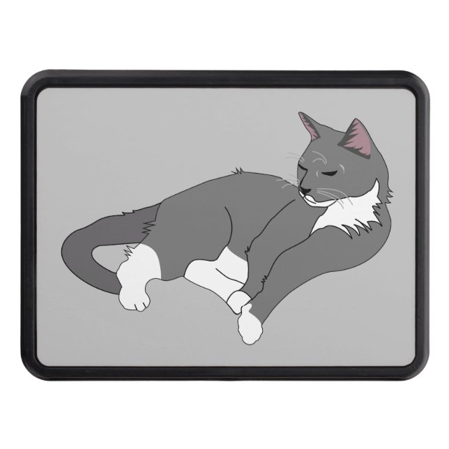 Grey & White Tuxedo Cat Trailer Hitch Cover (Front)