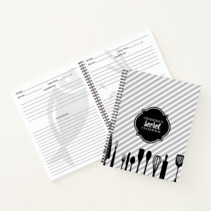 Grey & White Utensils Personalized Recipe Notebook
