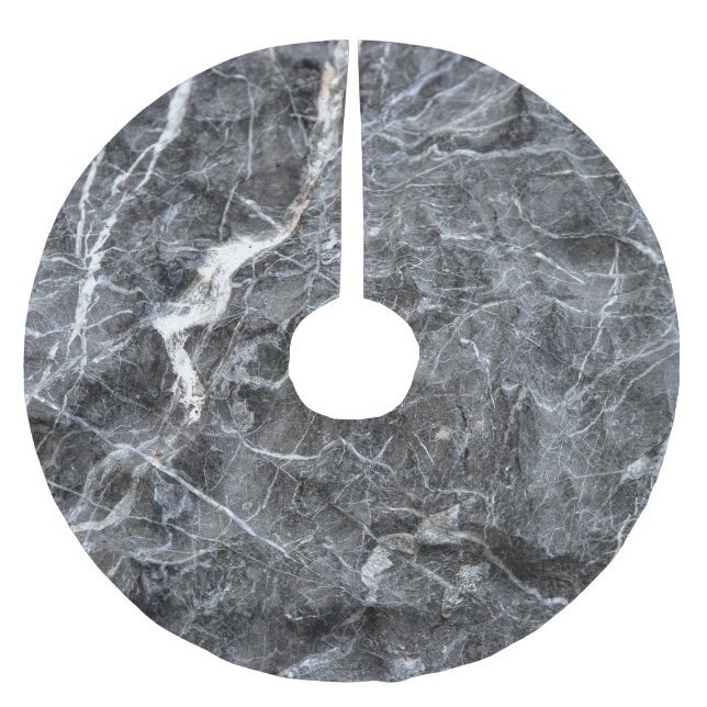 Grey White Veined Stone Surface Brushed Polyester Tree Skirt (Front)