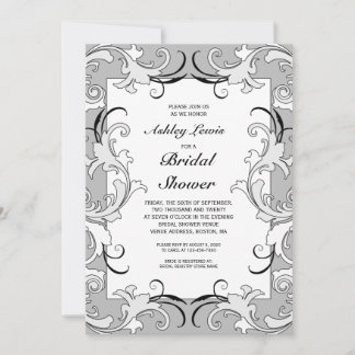 Grey White Victorian Bridal Shower Invitation
