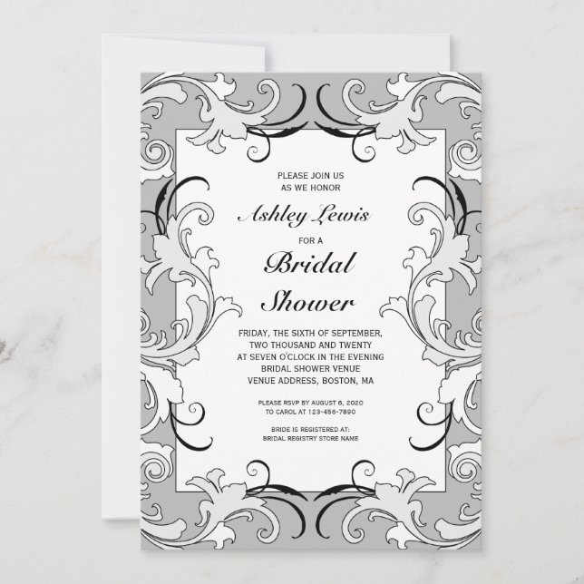 Grey White Victorian Bridal Shower Invitation (Front)