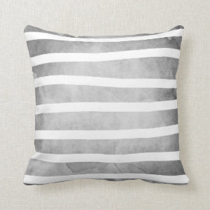 Grey White Watercolor Stripes Pattern Throw Pillow