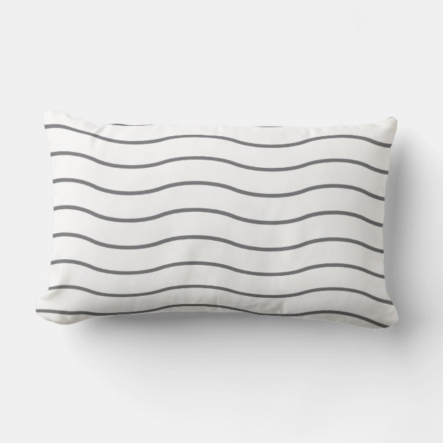 Grey White Wave Pattern Lumbar Pillow (Front)