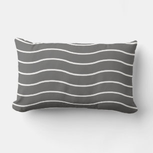 Grey White Wave Pattern Lumbar Pillow