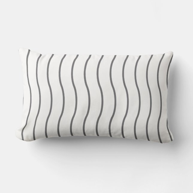 Grey White Wave Pattern Lumbar Pillow (Front)