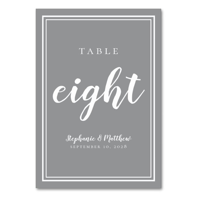 Grey White Wedding | Modern Simple Table Eight Number (Front)