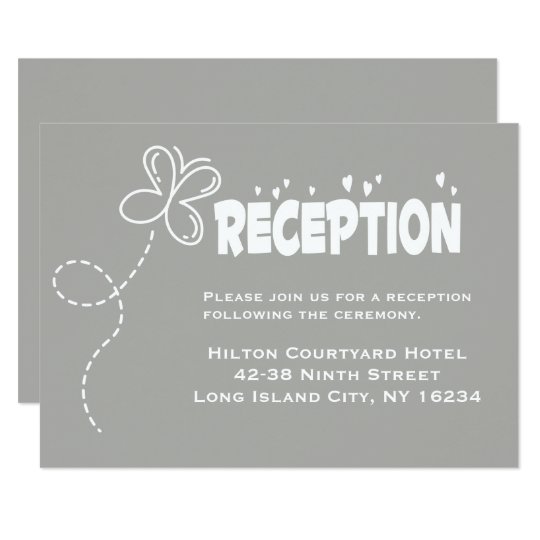 Grey & White Wedding Reception Hearts & Butterfly Card