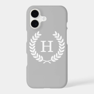 Grey White Wheat Laurel Wreath Initial Monogram