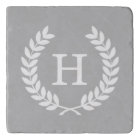 Grey White Wheat Laurel Wreath Initial Monogram