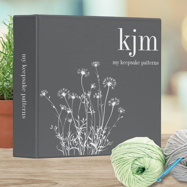 Grey & White Wildflowers Monogram Pattern Keeper Binder (Creator Uploaded)