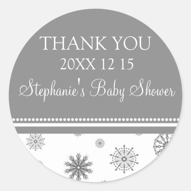 Grey White Winter Baby Shower Favour Stickers (Front)